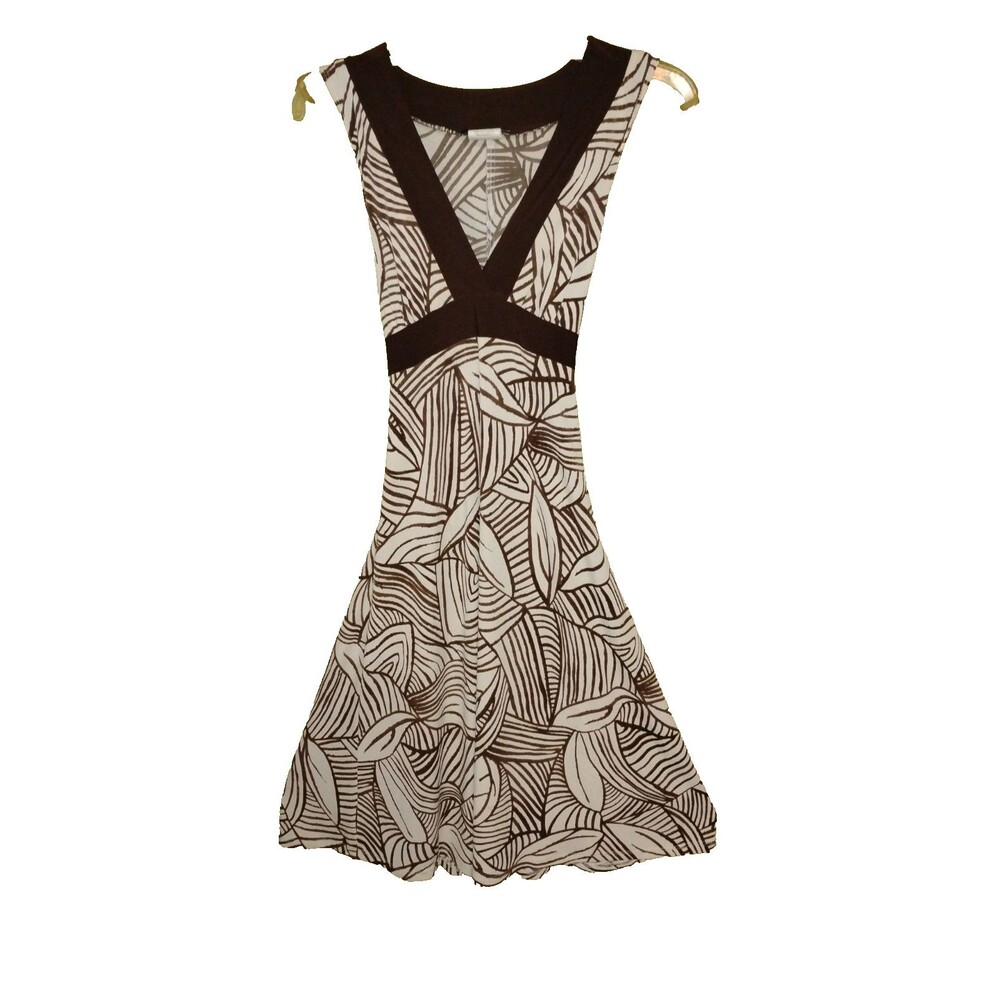 Y2K Y Neck Cream/Brown Empire Waist Flowy Sleeveless Midi Dress  Leaves